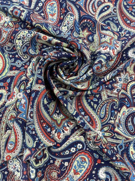 画像7: 生地:ポリエステル100%ペイズリー柄プリント(青系) (7)