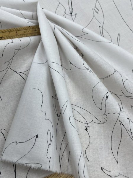 画像6: 生地：綿60ローンシルクソフトプリント（白地×黒ライン） (6)