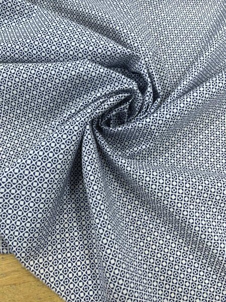 画像7: 生地：綿60ローン幾何柄プリント（白地×紺） (7)