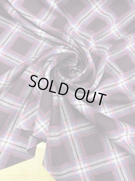 画像7: 生地：チェック柄プリントアクリルニット（エンジ×パープル） (7)