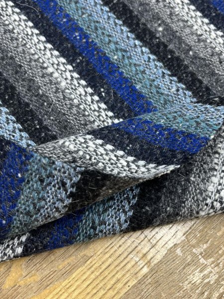 画像5: 生地： ネイティブ柄ストライプウール（ブルー系） (5)