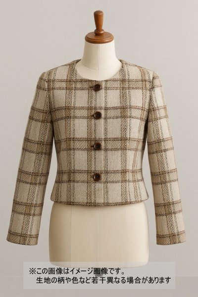 画像1: 生地： ゆる編みチェック柄ウール（ベージュ×茶） (1)