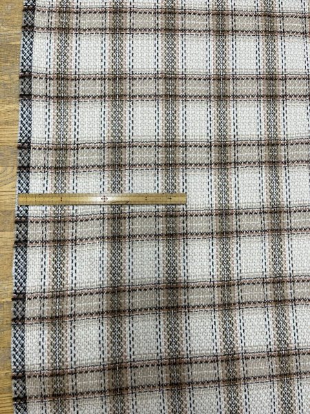 画像2: 生地： ゆる編みチェック柄ウール（ベージュ×茶） (2)
