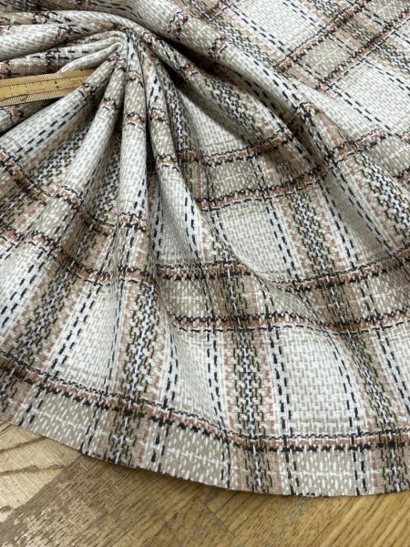 画像6: 生地： ゆる編みチェック柄ウール（ベージュ×茶） (6)