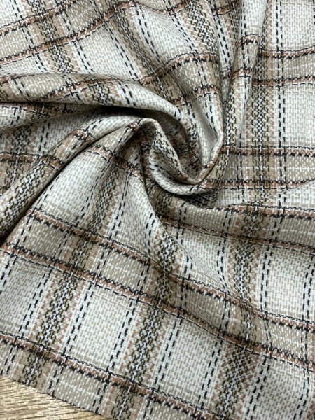 画像7: 生地： ゆる編みチェック柄ウール（ベージュ×茶） (7)
