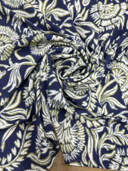画像6: 生地：ポリエステル100％オリエンタルプリント（紺／白・緑） (6)