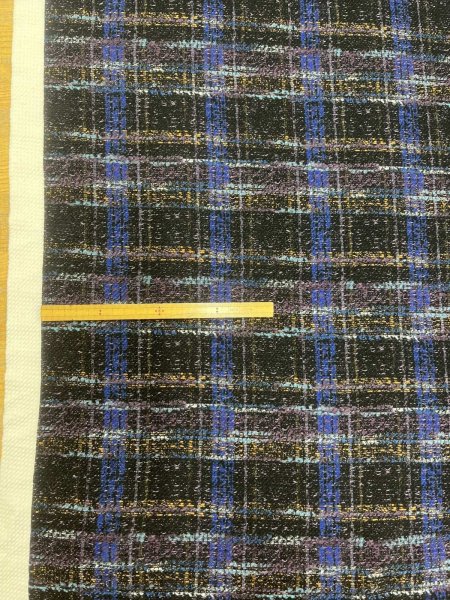 画像2: 生地：ポリエステル100％手描き風チェック柄プリントニット（ネイビー系） (2)