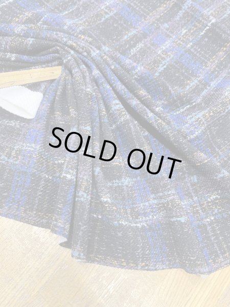 画像6: 生地：ポリエステル100％手描き風チェック柄プリントニット（ネイビー系） (6)