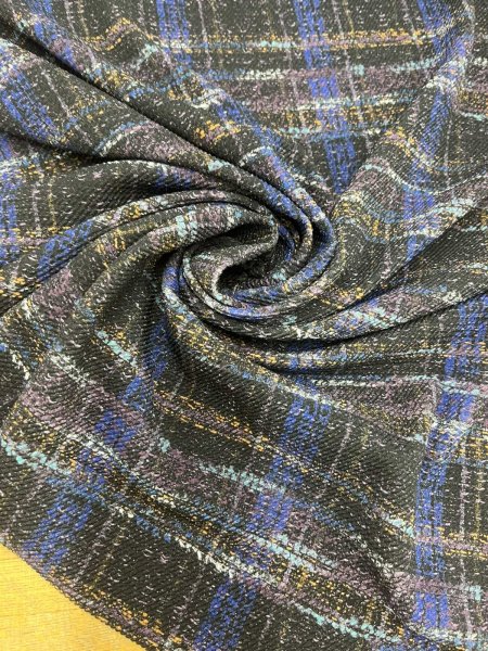 画像7: 生地：ポリエステル100％手描き風チェック柄プリントニット（ネイビー系） (7)