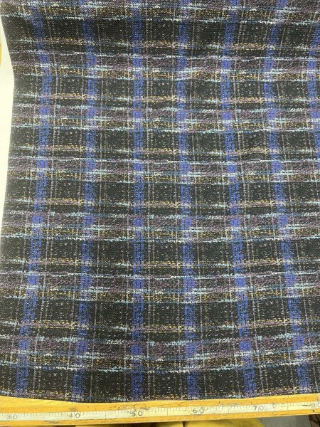 画像8: 生地：ポリエステル100％手描き風チェック柄プリントニット（ネイビー系） (8)