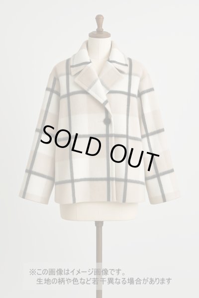 画像1: 生地：大柄チェック起毛ウール混ファブリック（白×黒×グレージュ） (1)