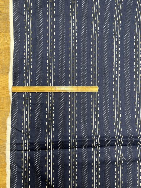 画像2: 生地：綿プリント ストライプドット（紺×ベージュ） (2)