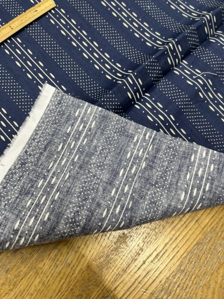 画像4: 生地：綿プリント ストライプドット（紺×ベージュ） (4)