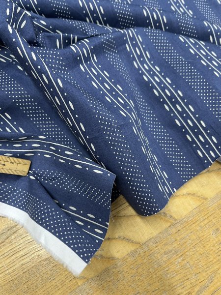 画像6: 生地：綿プリント ストライプドット（紺×ベージュ） (6)