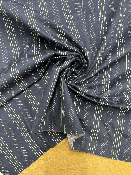 画像8: 生地：綿プリント ストライプドット（紺×ベージュ） (8)