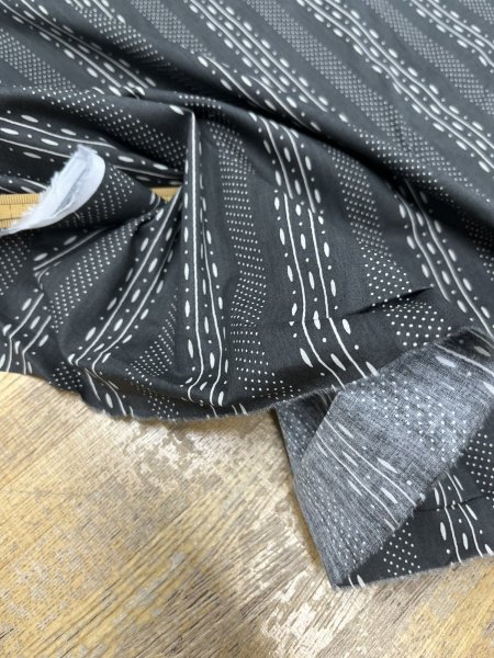 画像5: 生地：綿プリント ストライプドット（ブラック×ベージュ） (5)
