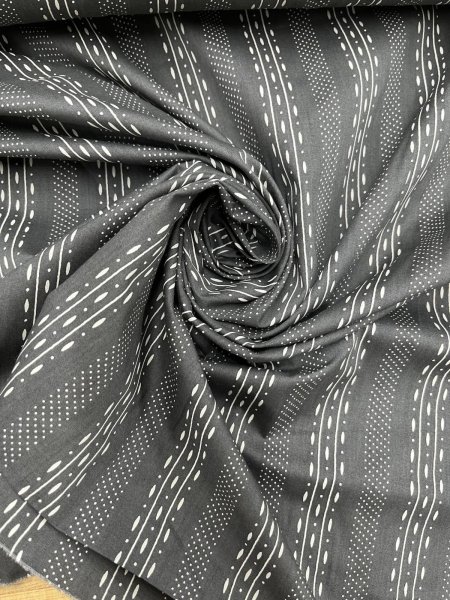 画像7: 生地：綿プリント ストライプドット（ブラック×ベージュ） (7)