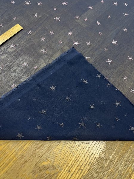 画像3: 生地：星刺繍 シフォン（ネイビー／ピンク） (3)