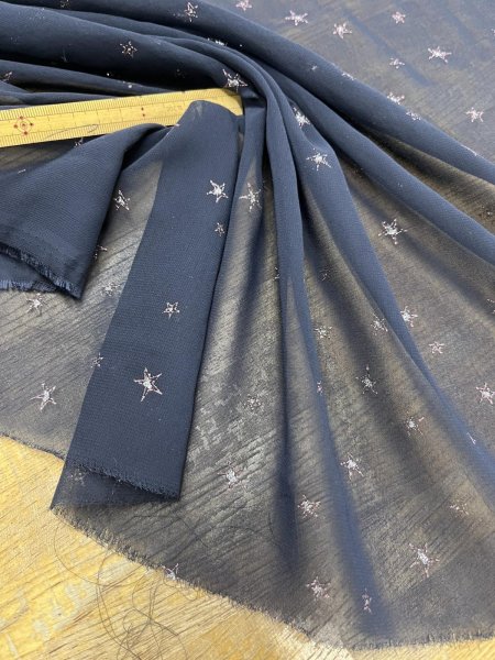 画像5: 生地：星刺繍 シフォン（ネイビー／ピンク） (5)