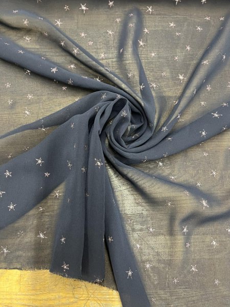 画像6: 生地：星刺繍 シフォン（ネイビー／ピンク） (6)