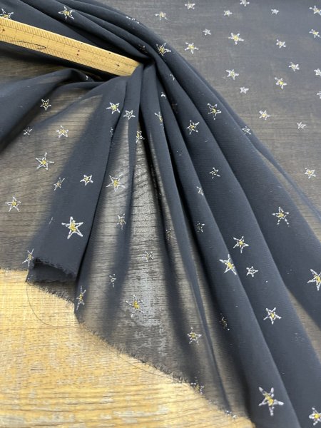 画像7: 生地：星刺繍 シフォン（ブラック／ゴールド） (7)