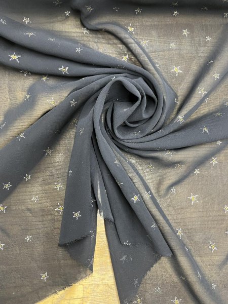 画像8: 生地：星刺繍 シフォン（ブラック／ゴールド） (8)