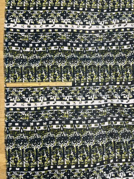 画像2: 生地：ポリエステル 楊柳プリント（キナリ×グリーン・ブラック） (2)