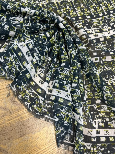 画像6: 生地：ポリエステル 楊柳プリント（キナリ×グリーン・ブラック） (6)