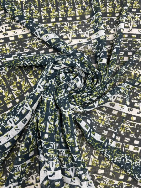 画像8: 生地：ポリエステル 楊柳プリント（キナリ×グリーン・ブラック） (8)