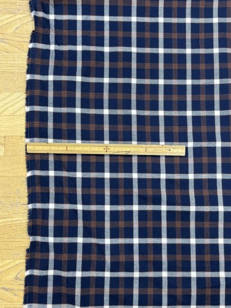 画像2: 生地：綿100％ チェック柄（紺／茶／白） (2)