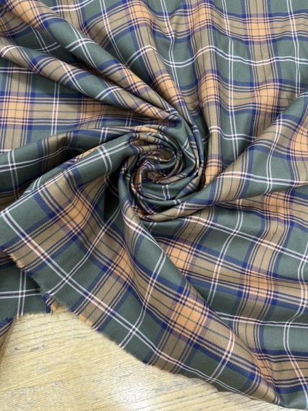 画像7: 生地：綿100％ チェック柄（カーキ／オレンジ） (7)