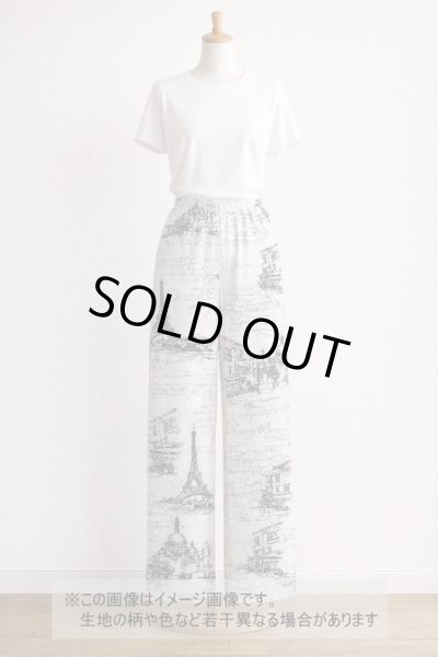 画像1: 生地：ポリエステル100％ パリ風景柄プリント（白×黒） (1)