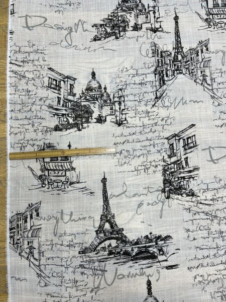 画像2: 生地：ポリエステル100％ パリ風景柄プリント（白×黒） (2)