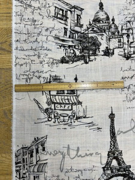 画像3: 生地：ポリエステル100％ パリ風景柄プリント（白×黒） (3)