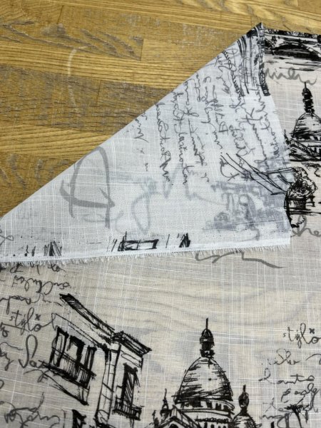 画像4: 生地：ポリエステル100％ パリ風景柄プリント（白×黒） (4)