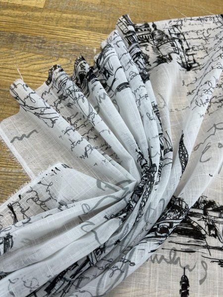 画像5: 生地：ポリエステル100％ パリ風景柄プリント（白×黒） (5)