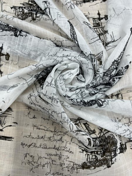 画像6: 生地：ポリエステル100％ パリ風景柄プリント（白×黒） (6)