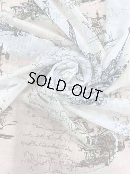画像6: 生地：ポリエステル100％ パリ風景柄プリント（白×黒） (6)