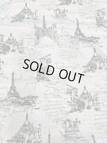 画像7: 生地：ポリエステル100％ パリ風景柄プリント（白×黒） (7)