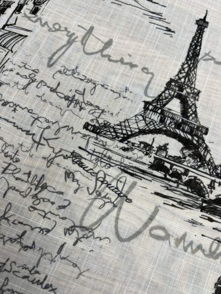 画像8: 生地：ポリエステル100％ パリ風景柄プリント（白×黒） (8)