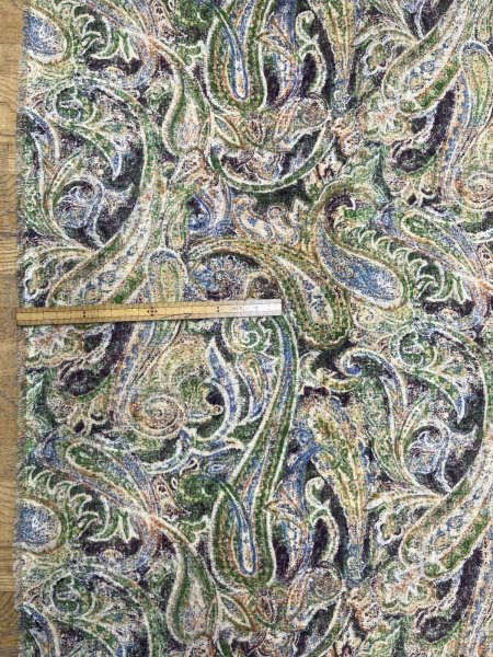 画像2: 生地：ポリエステル100％ ペイズリー柄プリント（グリーン系） (2)
