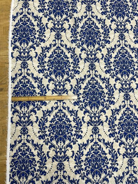 画像2: 生地：ポリエステル100％ ダマスク柄プリント（ベージュ×ブルー） (2)