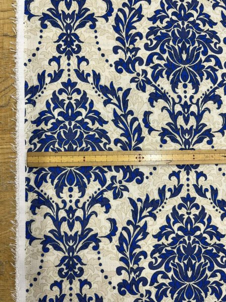 画像3: 生地：ポリエステル100％ ダマスク柄プリント（ベージュ×ブルー） (3)
