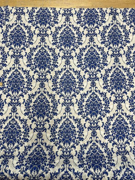 画像4: 生地：ポリエステル100％ ダマスク柄プリント（ベージュ×ブルー） (4)