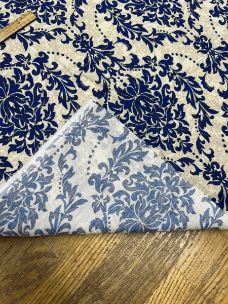 画像5: 生地：ポリエステル100％ ダマスク柄プリント（ベージュ×ブルー） (5)
