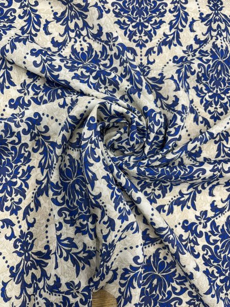 画像7: 生地：ポリエステル100％ ダマスク柄プリント（ベージュ×ブルー） (7)