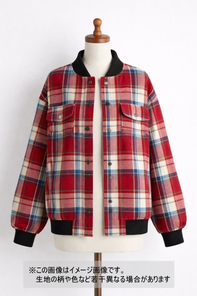 画像1: 生地：綿100%ヘビーツイルチェック柄（レッド×ブルー） (1)