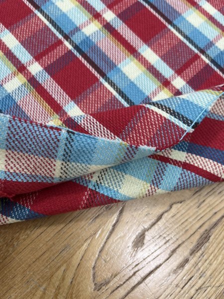 画像5: 生地：綿100%ヘビーツイルチェック柄（レッド×ブルー） (5)