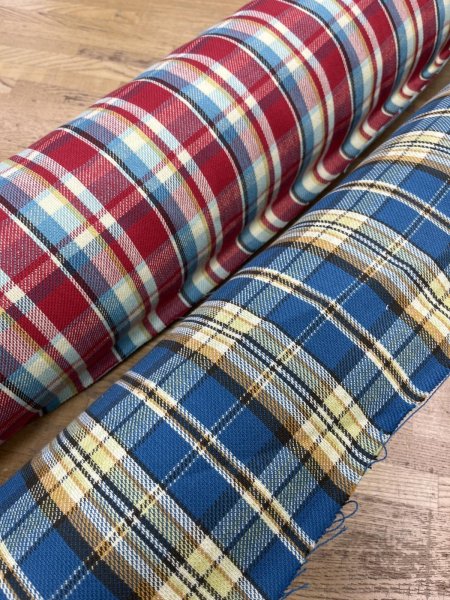 画像9: 生地：綿100%ヘビーツイルチェック柄（レッド×ブルー） (9)