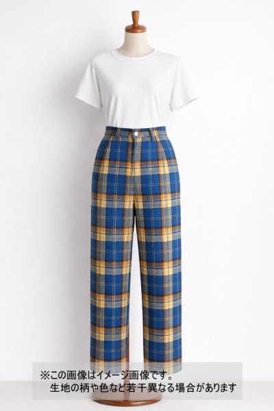 画像1: 生地：綿100%ヘビーツイルチェック柄（ブルー×イエロー） (1)